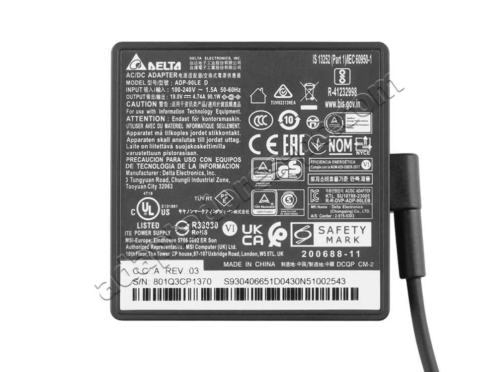 Original 90W Cargador MSI ADP-90LE D(5.5mm*2.5mm) AC Adaptador + Cable