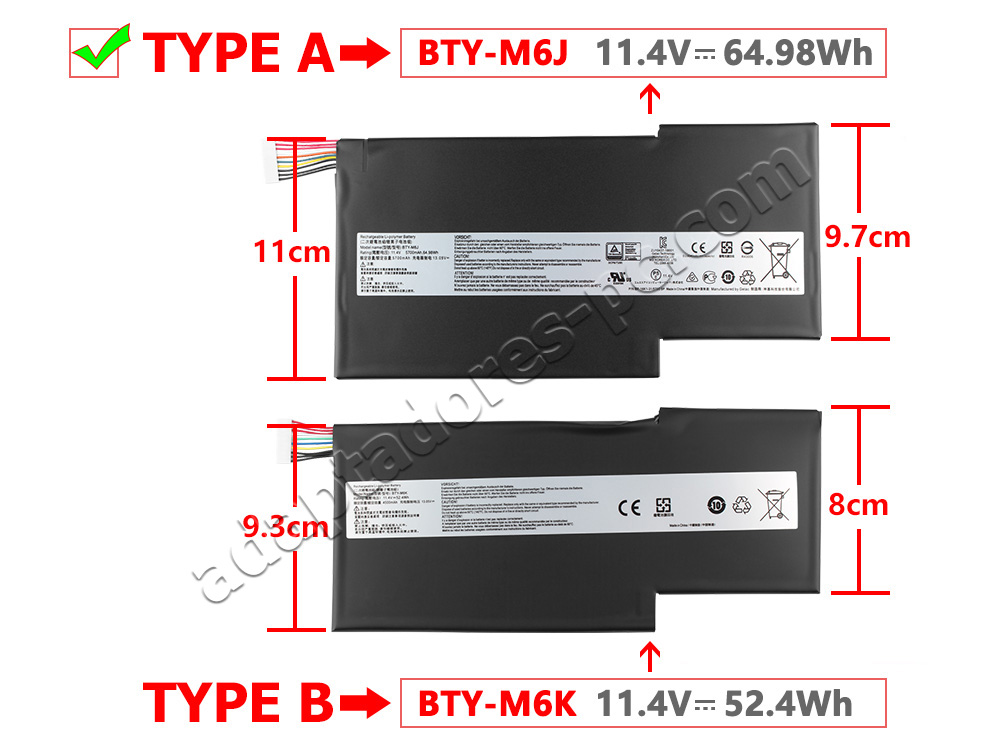 Original 5700mAh 64.98Wh Batería MSI GS63 MS-16K6