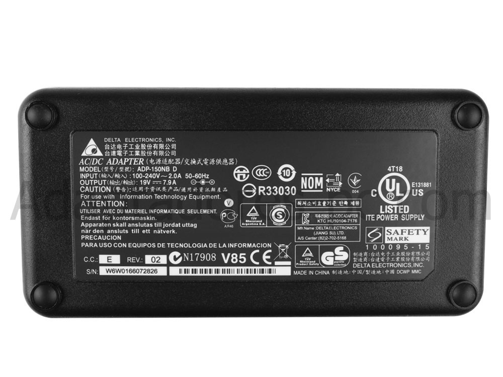 150W AC Adaptador Cargador Medion Akoya P7627 P7627T 17.3