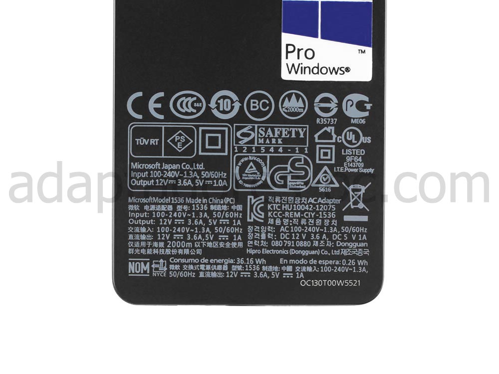 Original 48W Microsoft Surface RT 7ZR-00001 AC Adaptador Cargador