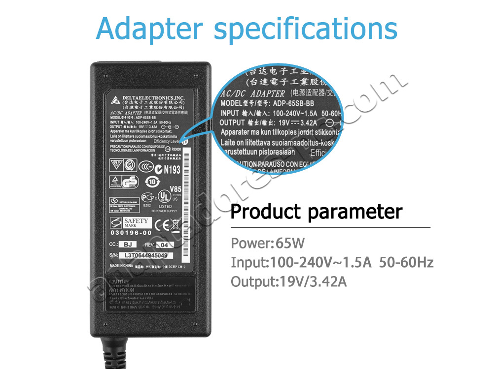 Original 65W AC Adaptador Cargador Packard Bell easynote tk36 tk37