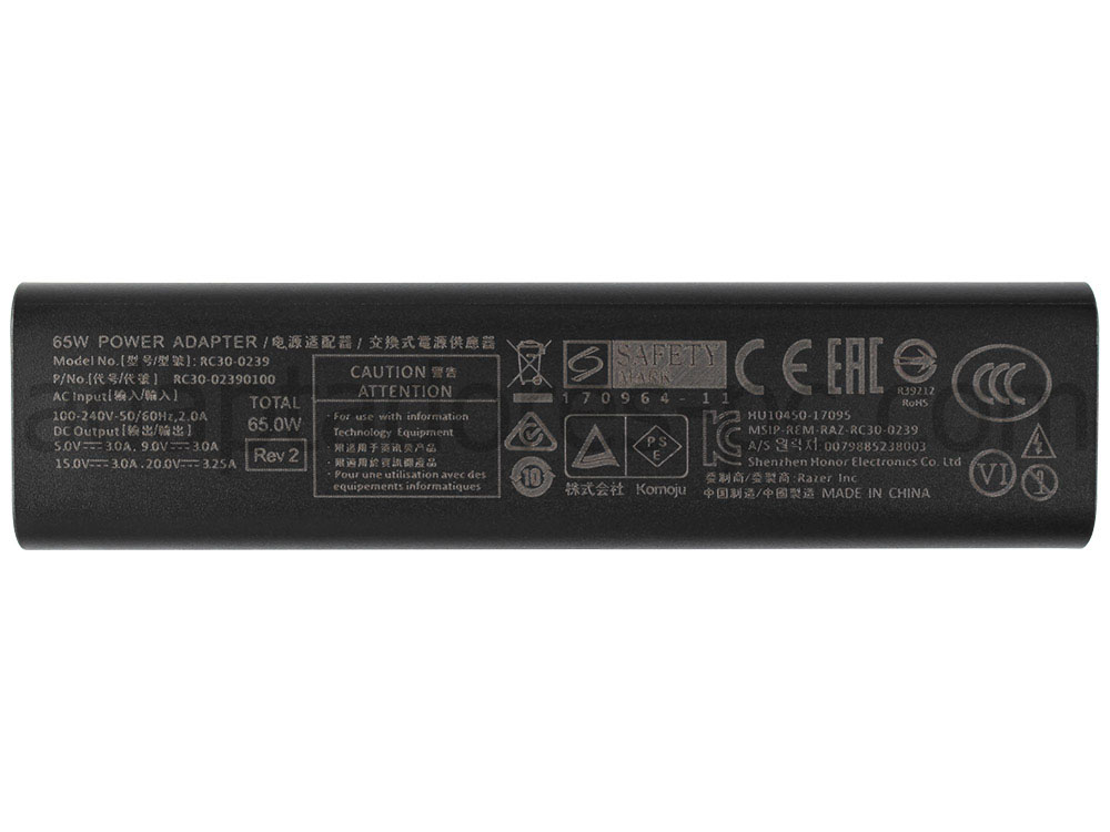 Original 65W USB-C Cargador Razer Blade Stealth 13.3" Dual-Core i7-7550U (2017) AC Adaptador