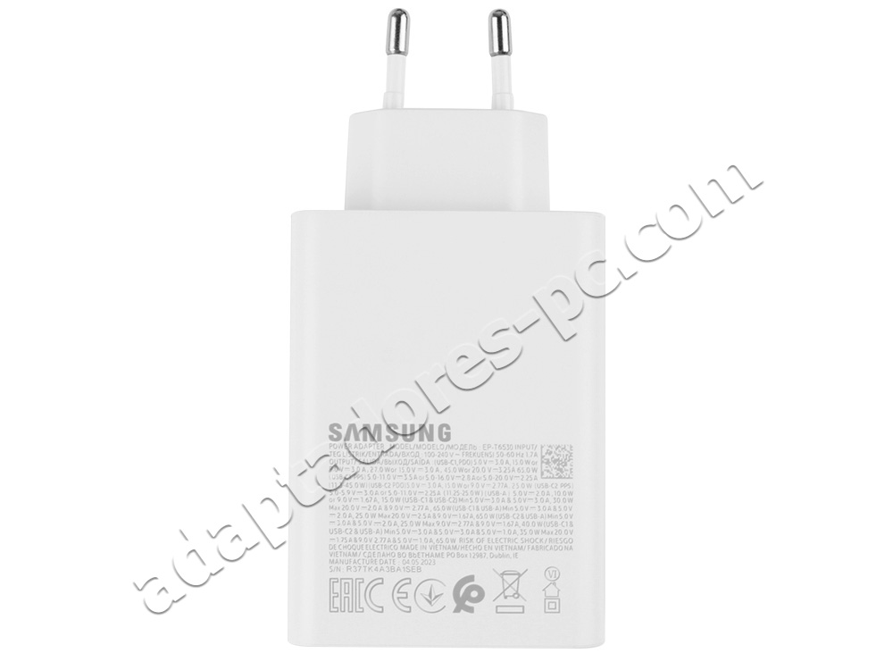 Original Samsung 65W Trío Adaptador Cargador