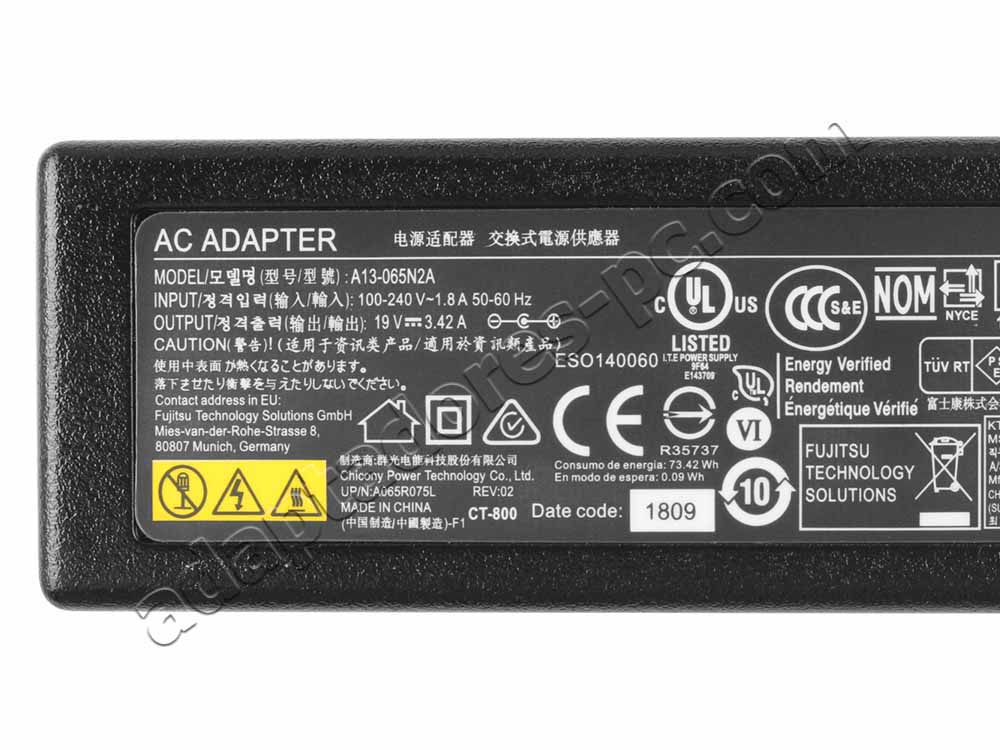 Original 65W AC Adaptador Cargador Fujitsu A13-065N2A FPCAC186