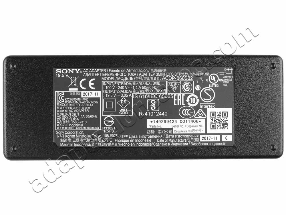 60W Adaptador Cargador Sony KDL-32EX310 KLV-32EX330 + Cable