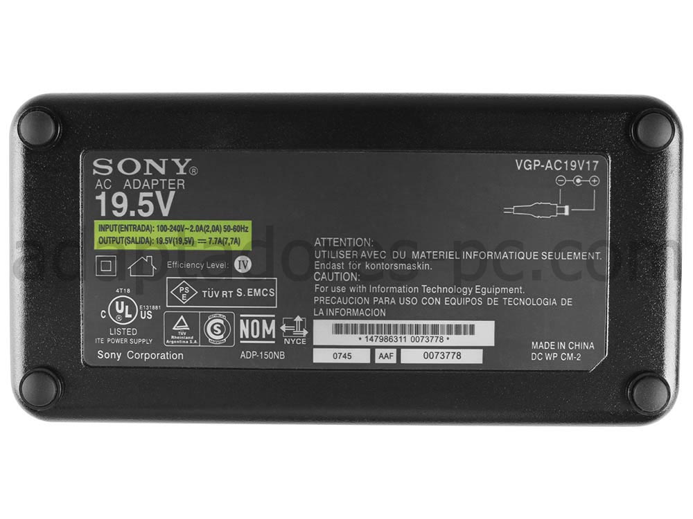 Original 150W AC Adaptador Cargador Sony Vaio pcg-k23 pcg-k315s