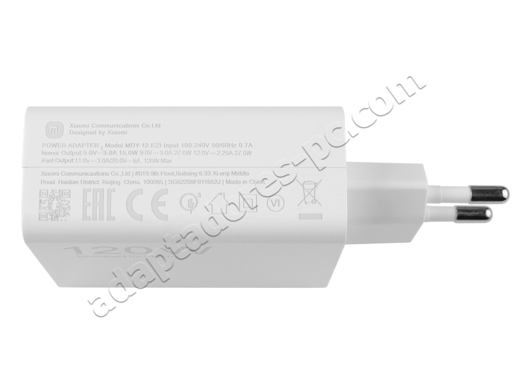 Original 120W GaN Rápida Cargador Xiaomi Mi 10/10T/11 Ultra/11T Pro AC Adaptador
